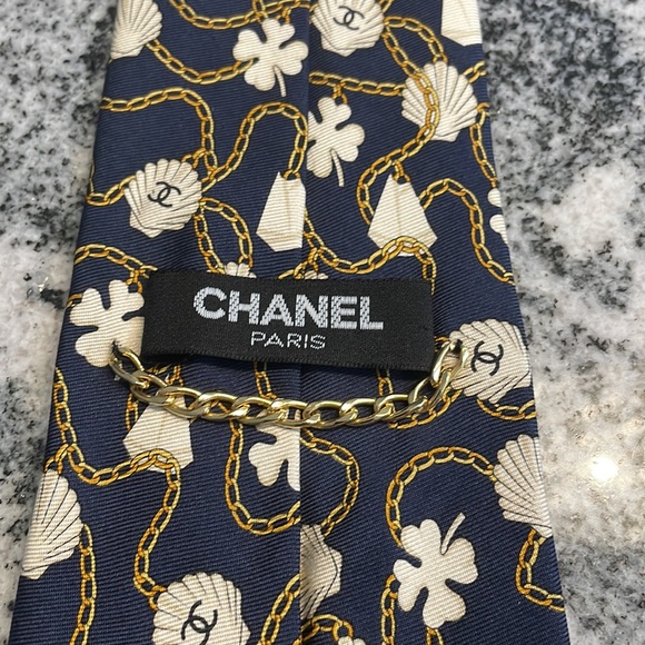 CHANEL Mens Silk Blue Logo Tie - Picture 6 of 7